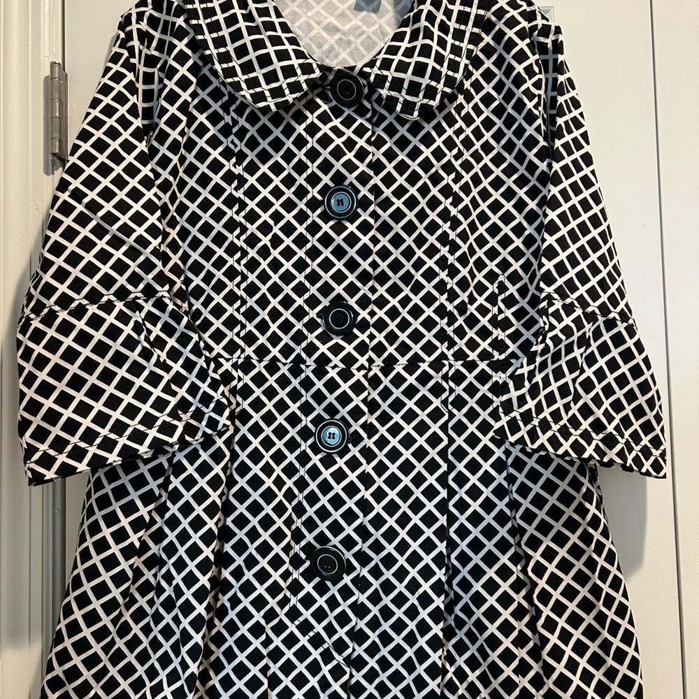 Boutique Frazzle Black and White Print Dress Coat Button Down XL